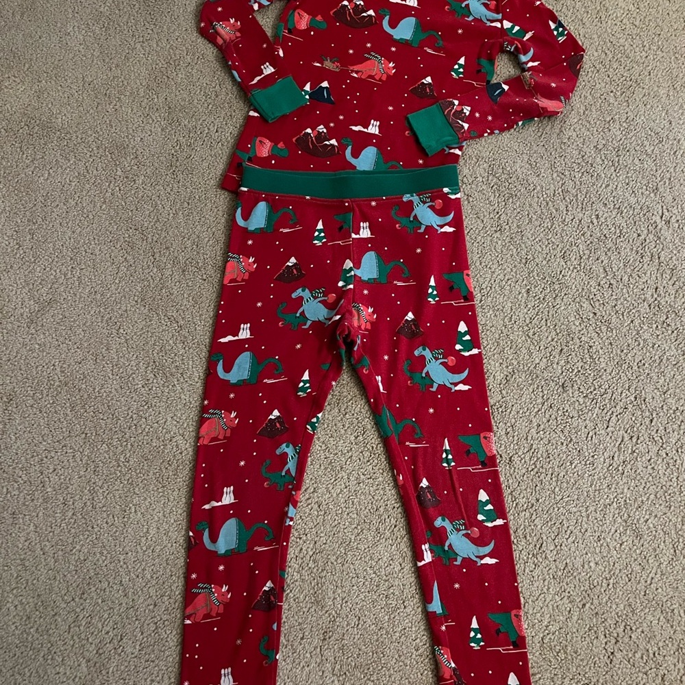 Kids Red Dinosaur Christmas Pajamas size 6
